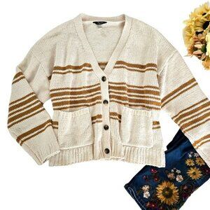 Supplies Women's Cardigan Grandpa Sweater Size Large Relaxed Fit Cream Brown Y2K